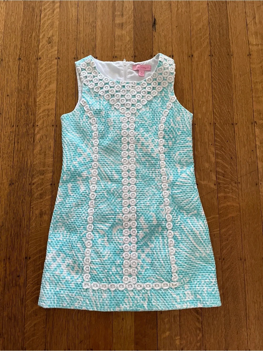 Lilly Pulitzer Aqua and White Eyelet-Trim Shift Dress